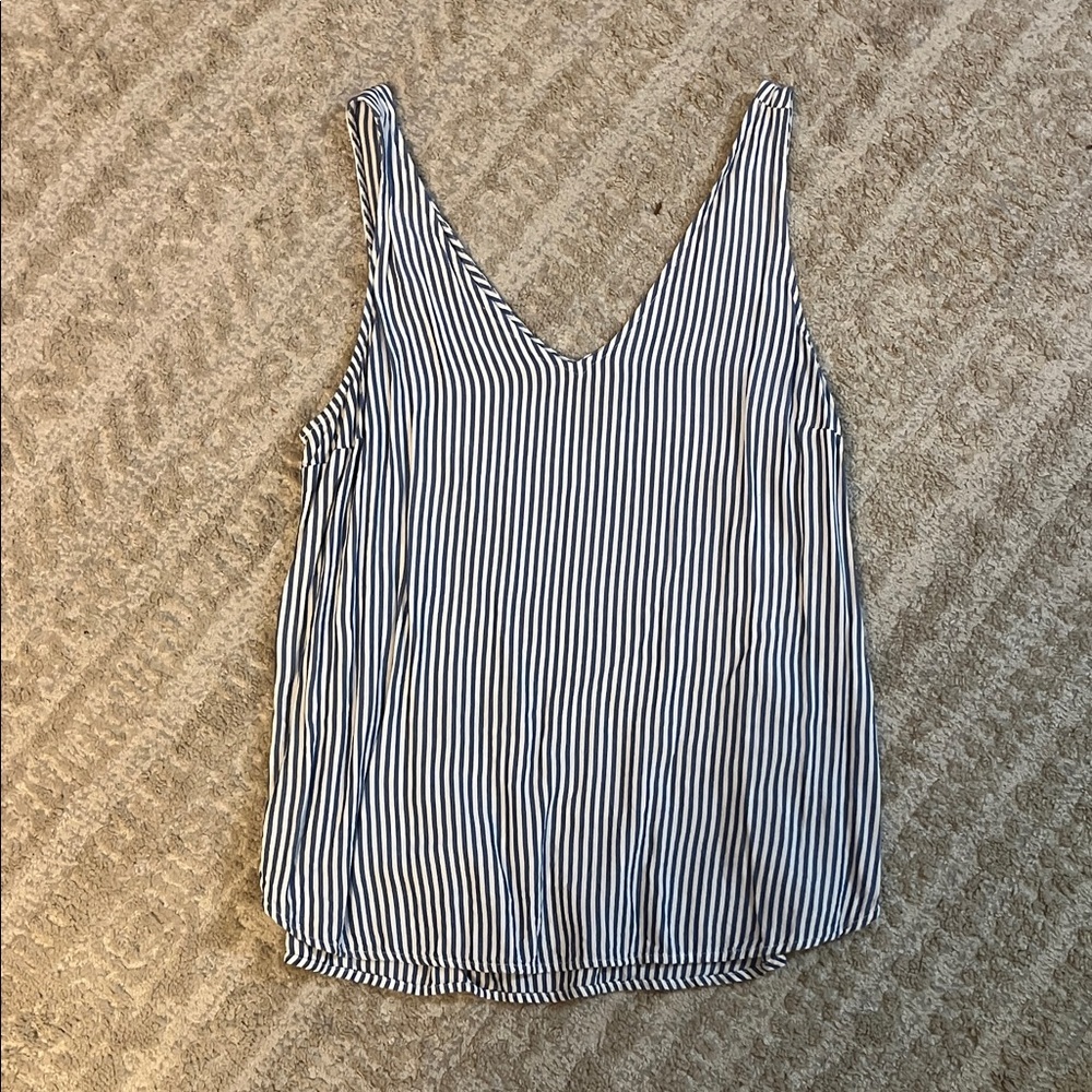 Old Navy Striped V-Neck Navy and White Sleeveless Tank Top Medium